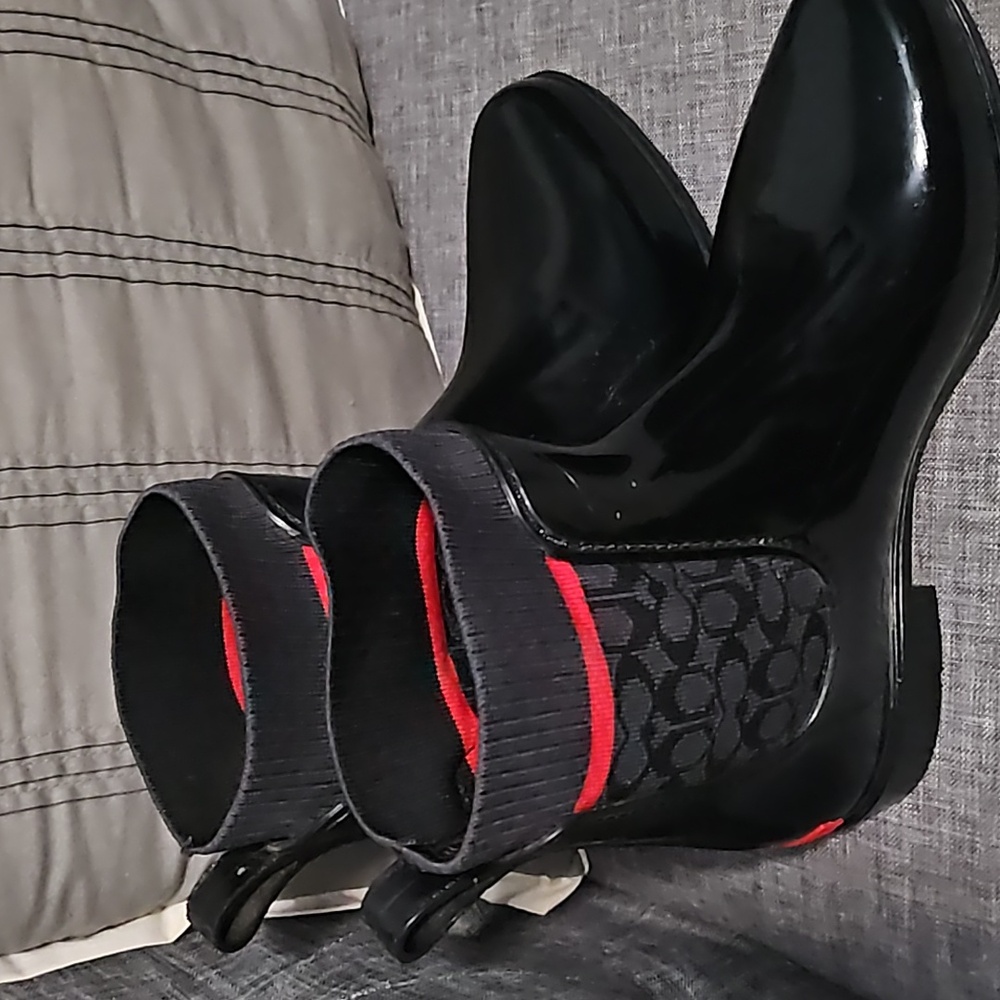 Coach Black and Red Rain Boots - Picture 3 of 5